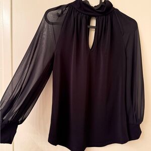 New York & Company Black Blouse with Sheer Sleeves Size XS